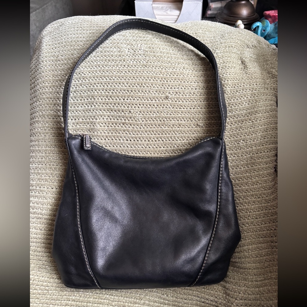 Vintage Fossil Black Leather Shoulder Bag